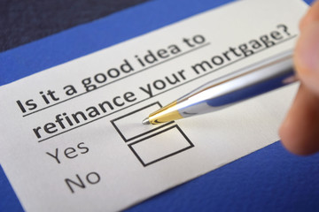 One person is answering question about refinancing mortgage.