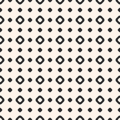 Polka dot vector seamless pattern. Simple vintage texture with small circles and rings. Subtle abstract geometric monochrome background. Square grid, repeat tiles. Design element for prints, decor