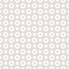 Subtle geometric background. Beige and white seamless pattern with simple geometrical shapes, small squares and circles, rounded grid. Elegant pastel texture. Repeat design for decor, textile, cloth