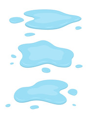 Water puddles. Isolated on white background. Cartoon style vector Illustration.