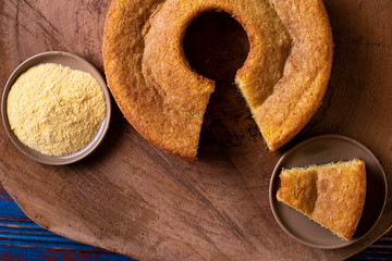 Brazilian corn cake made with a type of corn flour (Fuba)