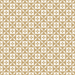 Fototapeta premium Abstract golden floral seamless pattern. Vintage geometric texture with flowers, squares, grid, lattice, repeat tiles. Vector white and gold background. Repeat design for decor, textile, fabric, cloth