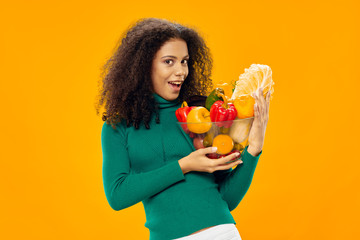 young woman with fruits