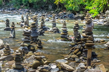 View on stone tower on mountain river on Bali, Indonesia