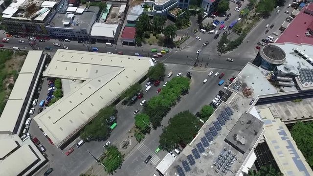 Aerial view of Davao City on Roxas street near Marco Polo Hotel with the busy street.