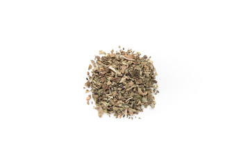 Dried natural basil spice (Ocimum basilicum) macro  isolated closeup