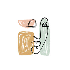 Hand drawing face line art in cubism style. Color print for clothes, textile and other. Vector illustration.