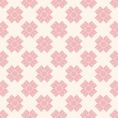Vector floral geometric seamless pattern. Elegant ornament texture with flower silhouettes, asters. Delicate pink and white abstract background. Cute repeat design for decoration, wallpapers, textile