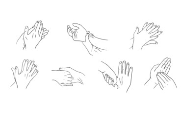 How to clean your hands properly. Rules for Disinfection and hand washing. The hygienic and medical treatment of an infection. Hand-drawn vector illustration in the Doodle style.