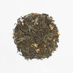 Loose tea.
Laid out on a white background.
