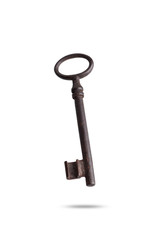 antique rusty key isolated on white background