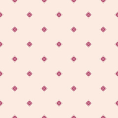Vector minimalist seamless pattern. Abstract geometric floral background in burgundy and light pink color. Minimal ornament texture with simple small flowers. Repeat design for decoration, wallpapers