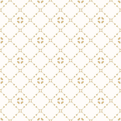 Golden vector ornament pattern in Asian style. White and gold elegant floral seamless texture with delicate lattice, mesh, grid, small flowers. Abstract geometric background. Luxury repeatable design