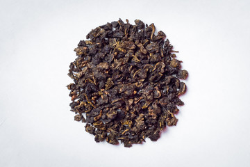 Loose tea.
Laid out on a white background.