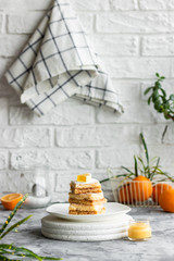 Lemon bars on a shortcrust pastry. A simple dessert for the summer