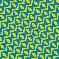 Vector geometric colorful seamless pattern. Bright blue and lime green color. Abstract ornament texture with diagonal mesh, lattice, curved shapes. Modern repeat background. Design for decor, textile