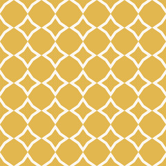 Naklejka premium Diamond pattern. Vector abstract grid seamless texture. Yellow and white geometric ornament with small rhombuses, octagons, mesh, net, repeat tiles. Elegant golden graphic background. Oriental design