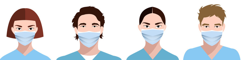 Girl and Boy in blue medical face mask. Concept of coronavirus quarantine. Novel coronavirus (2019-nCoV)