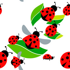 Seamless background with ladybugs. Cartoons. Vector illustration for web design or print.