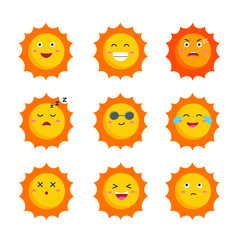 set of cartoon sun face collection vector illustration set