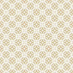 Golden abstract ornamental geometric seamless pattern. Luxury gold and white texture with diamond shapes, stars, octagons, grid, net, mesh, lattice. Retro style vector ornament. Repeating background