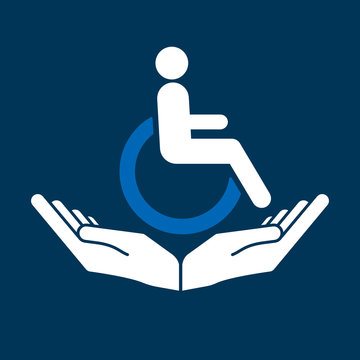 Disability patient in the wheelchair with helper hands. Handicapped person. Disabled Icon vector.