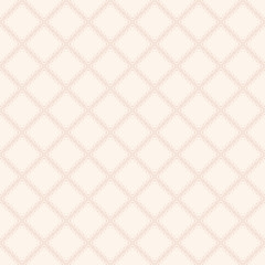 Vector geometric seamless pattern with fading rhombuses, diamonds, net, grid, repeat tiles. Halftone gradient transition effect. Subtle light beige background. Modern abstract halftone texture design