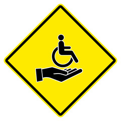 Disability person in the wheelchair with helper hand. Handicapped patient. Disabled Icon vector.