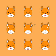Cute shiba dog Inu face vector illustration collection 