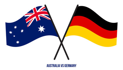 Australia and Germany Flags Crossed And Waving Flat Style. Official Proportion. Correct Colors