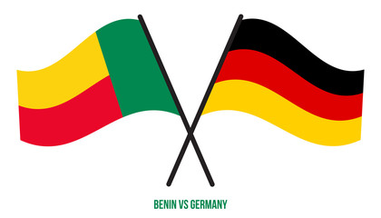 Benin and Germany Flags Crossed And Waving Flat Style. Official Proportion. Correct Colors