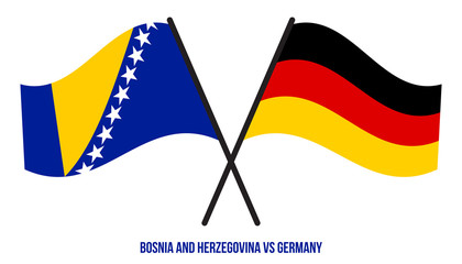 Bosnia & Herzegovina and Germany Flags Crossed And Waving Flat Style. Official Proportion Colors