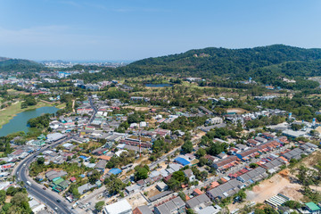 Aerial view drone shot of modern houses village in thailand.