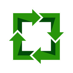 Recycle square logo and icon, label, tag. Green two colors vector icon on white background