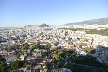Fototapeta na wymiar Panoramic view of Athens from Acropolis. Greek capital panoramic view