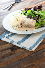 Veal Paupiette stewed with cream and rice