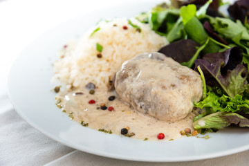 Veal Paupiette stewed with cream and rice
