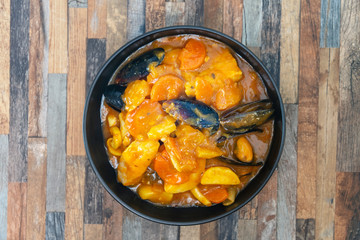 bowl of Mediterranean french fish soup Bouillabaisse