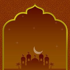 Islamic template background with mosque silhouette and orange color suitable for ramadan card