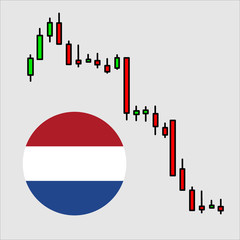 Netherlands crisis. Flag of Netherlands . Stock market graph or forex trading chart for business and financial concepts and reports. Coronavirus vector concept.