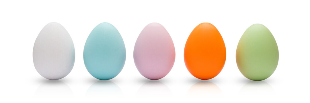 Colourful easter eggs on the white. Headline