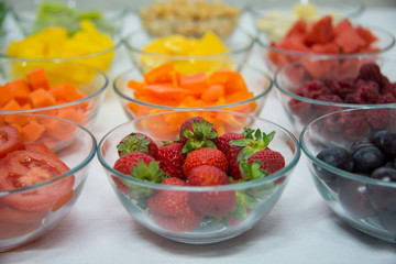 Glass bowls with healthy food