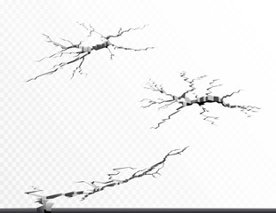 Set of cracked concrete ground. Vector illustration.