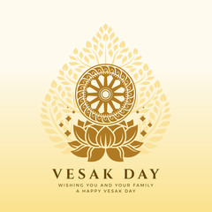 Vesak day banner with Dharmachakra Wheel of Dhamma on lotus sign and bodhi tree background vector design