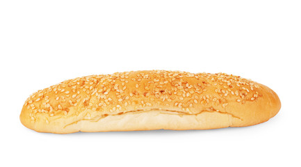 Tasty fresh bun with sesame seeds isolated on white background