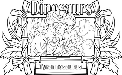 predatory prehistoric dinosaur tyrannosaurus, coloring book, funny illustration