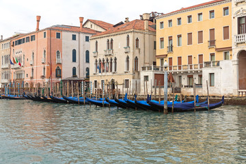 Fototapeta na wymiar Moored Gondolas Grand Canal Venice Italy