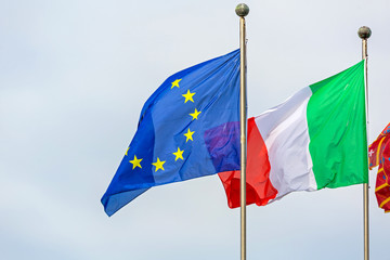 Italy EU Flags Together
