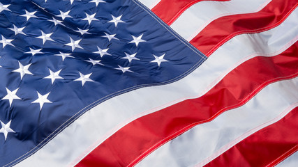 Fototapeta premium Waving flag of United States of America, close up