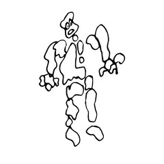 A huge stone, a powerful monster, a stone giant. Vector illustration, doodle, black lines.
